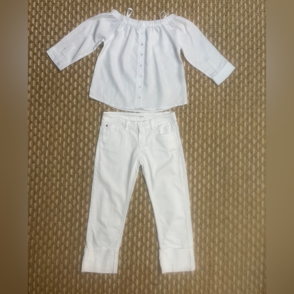 Lot 2 Pc Hudson CPSIA 2008 Cuff Hem Jeans Girls Sz 10 & Tractr White Blouse Sz L - Picture 1 of 8